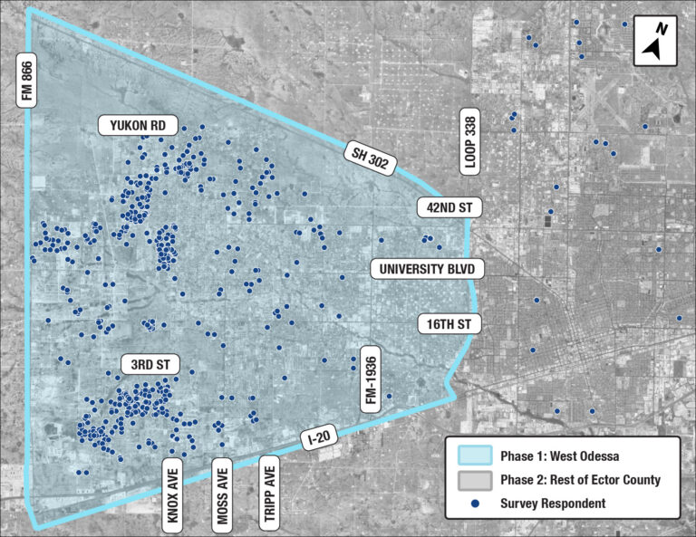 Map the Ector County Project Area with dots for those who responded to the project survey